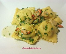 RAVIOLI AL DENTICE SALTATI AL CORALLO ( ricetta ideata ed eseguita da Padelle&dintorni)