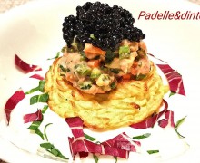 CORONCINE DI PATATE CON TARTARE DI SALMONE E CAVIALE