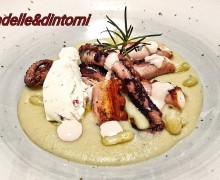 POLPO GRIGLIATO SU LEGGERA PUREA DI FAGIOLI VERDI, QUENELLE DI RICOTTA DI BUFALA E GOCCCE DI MAIONESE DI POLPO ( Variazione della ricetta dello Chef Alessio Algherini)