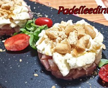 TARTARE DI PESCE SPADA ROSA CON MOZZARELLA DI BUFALA E TARALLI PUGLIESI