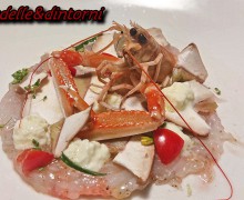 CARPACCIO DI SCAMPI CON PORCINI E CREMA DI MOZZARELLA DI BUFALA E SCORZA DI LIMONE VERDE