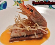 LINGUA DI MANZO BRASATA CON GAMBERI E SALSA AL MANDARINO