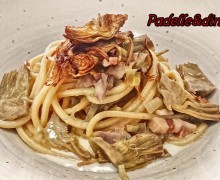 SPAGHETTO QUADRATO CREMA DI PECORINO, CARCIOFI E GUANCIALE